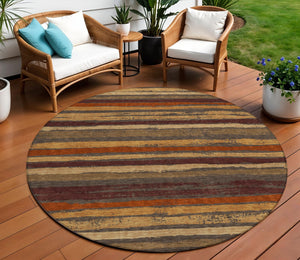 Homeroots 3' Stylish Washable Indoor Outdoor Area Rug In Beige, Brown, And Gray For Versatile Home Use 8' Round Polyester 598880