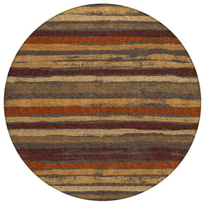 HomeRoots 5' Transform Your Space with a Chocolate Beige & Copper Striped Washable Indoor Outdoor Rug 8' Round 598880