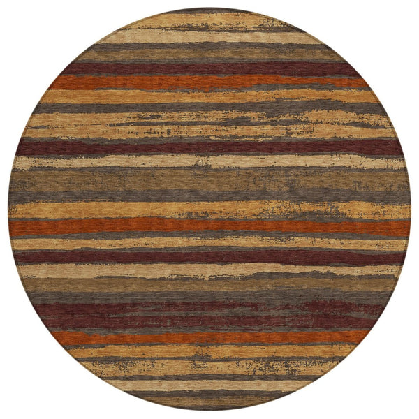 HomeRoots 5' Transform Your Space with a Chocolate Beige & Copper Striped Washable Indoor Outdoor Rug 8' Round 598880