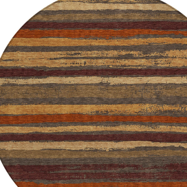 Homeroots 3' Stylish Washable Indoor Outdoor Area Rug In Beige, Brown, And Gray For Versatile Home Use 8' Round Polyester 598880