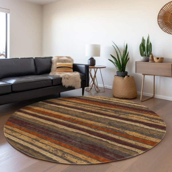 Homeroots 3' Stylish Washable Indoor Outdoor Area Rug In Beige, Brown, And Gray For Versatile Home Use 8' Round Polyester 598880