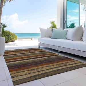 Homeroots 3' Stylish Washable Indoor Outdoor Area Rug In Beige, Brown, And Gray For Versatile Home Use 9' X 12' Polyester 598882