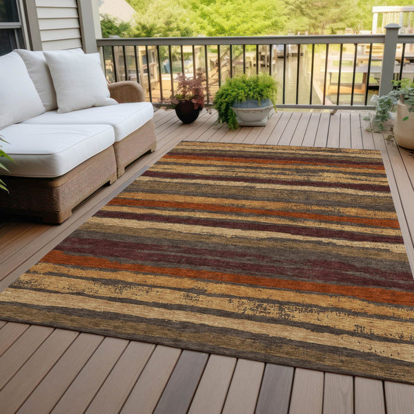 Homeroots 3' Stylish Washable Indoor Outdoor Area Rug In Beige, Brown, And Gray For Versatile Home Use 10' X 14' Polyester 598883