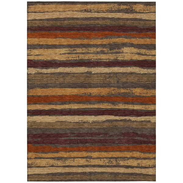 HomeRoots 5' Transform Your Space with a Chocolate Beige & Copper Striped Washable Indoor Outdoor Rug 10' X 14' 598883