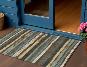 Homeroots 3' Stylish Washable Indoor Outdoor Area Rug In Beige, Brown, And Gray For Versatile Home Use 3' X 5' Polyester 598884