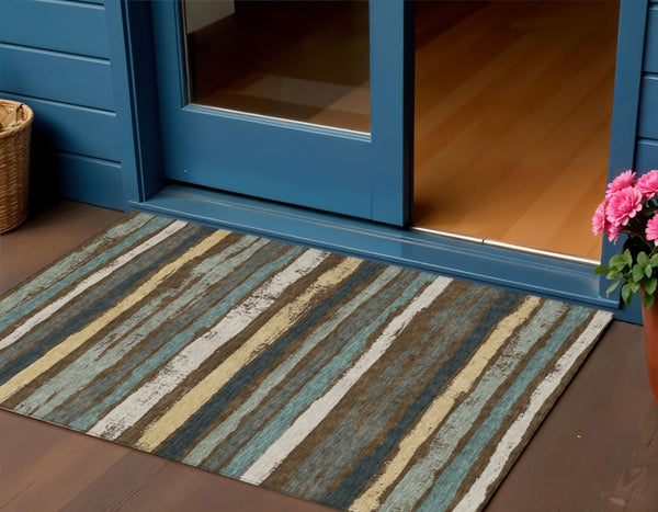 Homeroots 3' Stylish Washable Indoor Outdoor Area Rug In Beige, Brown, And Gray For Versatile Home Use 3' X 5' Polyester 598884