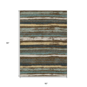 Homeroots 3' Stylish Washable Indoor Outdoor Area Rug In Beige, Brown, And Gray For Versatile Home Use 5' X 8' Polyester 598885