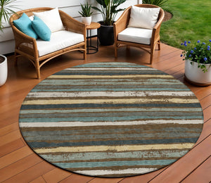 Homeroots 3' Stylish Washable Indoor Outdoor Area Rug In Beige, Brown, And Gray For Versatile Home Use 8' Round Polyester 598886