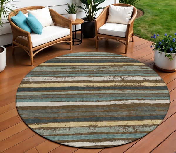 Homeroots 3' Stylish Washable Indoor Outdoor Area Rug In Beige, Brown, And Gray For Versatile Home Use 8' Round Polyester 598886