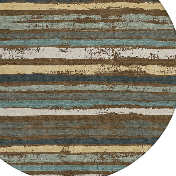 Homeroots 3' Stylish Washable Indoor Outdoor Area Rug In Beige, Brown, And Gray For Versatile Home Use 8' Round Polyester 598886