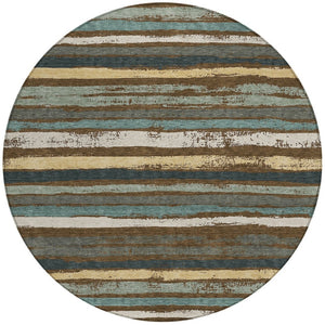 Homeroots 3' Stylish Washable Indoor Outdoor Area Rug In Beige, Brown, And Gray For Versatile Home Use 8' Round Polyester 598886