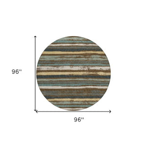 Homeroots 3' Stylish Washable Indoor Outdoor Area Rug In Beige, Brown, And Gray For Versatile Home Use 8' Round Polyester 598886