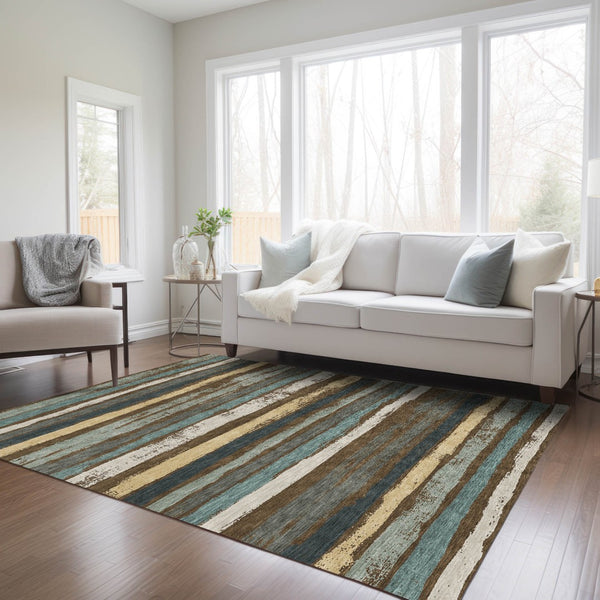 Homeroots 3' Stylish Washable Indoor Outdoor Area Rug In Beige, Brown, And Gray For Versatile Home Use 9' X 12' Polyester 598888