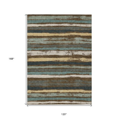 Homeroots 3' Stylish Washable Indoor Outdoor Area Rug In Beige, Brown, And Gray For Versatile Home Use 10' X 14' Polyester 598889