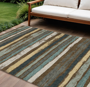 Homeroots 3' Stylish Washable Indoor Outdoor Area Rug In Beige, Brown, And Gray For Versatile Home Use 10' X 14' Polyester 598889