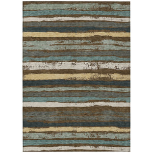 HomeRoots 5' Striped Washable Area Rug - Durable Indoor Outdoor Design in Brown, Beige & Green for Any Space 10' X 14' 598889