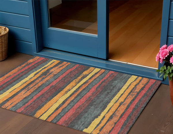 Homeroots 3' Stylish Washable Indoor Outdoor Area Rug In Beige, Brown, And Gray For Versatile Home Use 3' X 5' Polyester 598890