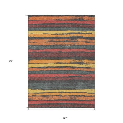 Homeroots 3' Stylish Washable Indoor Outdoor Area Rug In Beige, Brown, And Gray For Versatile Home Use 5' X 8' Polyester 598891