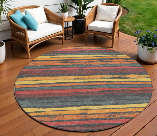 Homeroots 3' Stylish Washable Indoor Outdoor Area Rug In Beige, Brown, And Gray For Versatile Home Use 8' Round Polyester 598892