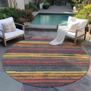 Homeroots 3' Stylish Washable Indoor Outdoor Area Rug In Beige, Brown, And Gray For Versatile Home Use 8' Round Polyester 598892
