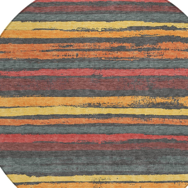 HomeRoots 5' Striped Granite Gray Area Rug - Durable, Washable Design for Indoor & Outdoor Spaces, Easy Care 8' Round 598892
