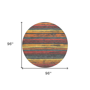 Homeroots 3' Stylish Washable Indoor Outdoor Area Rug In Beige, Brown, And Gray For Versatile Home Use 8' Round Polyester 598892