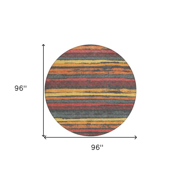 Homeroots 3' Stylish Washable Indoor Outdoor Area Rug In Beige, Brown, And Gray For Versatile Home Use 8' Round Polyester 598892