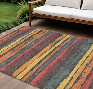 HomeRoots 5' Striped Granite Gray Area Rug - Durable, Washable Design for Indoor & Outdoor Spaces, Easy Care 10' X 14' 598895