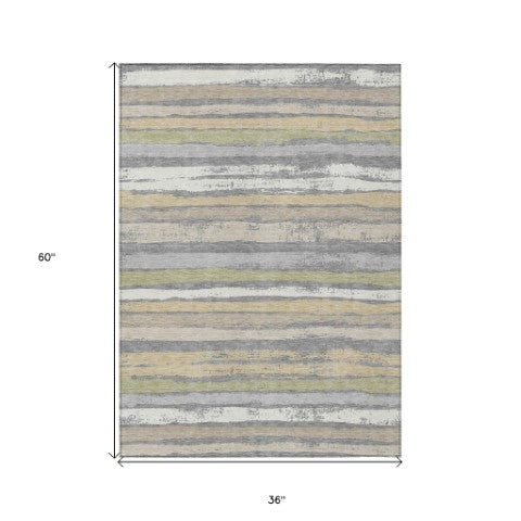 Homeroots 3' Stylish Washable Indoor Outdoor Area Rug In Beige, Brown, And Gray For Versatile Home Use 3' X 5' Polyester 598896