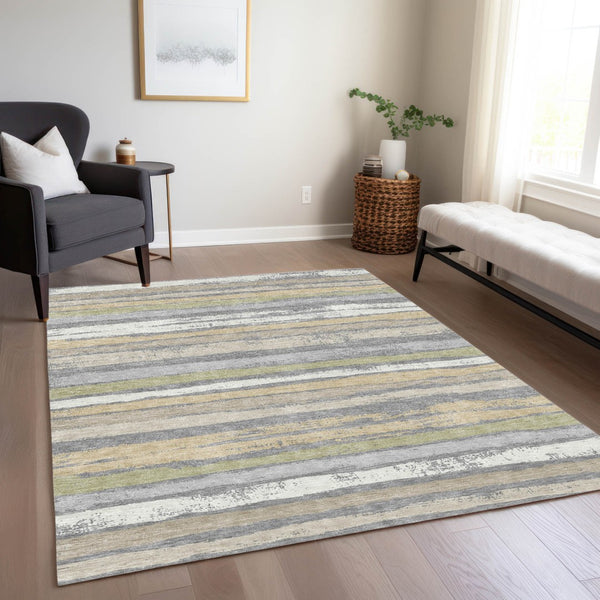 Homeroots 3' Stylish Washable Indoor Outdoor Area Rug In Beige, Brown, And Gray For Versatile Home Use 3' X 5' Polyester 598896