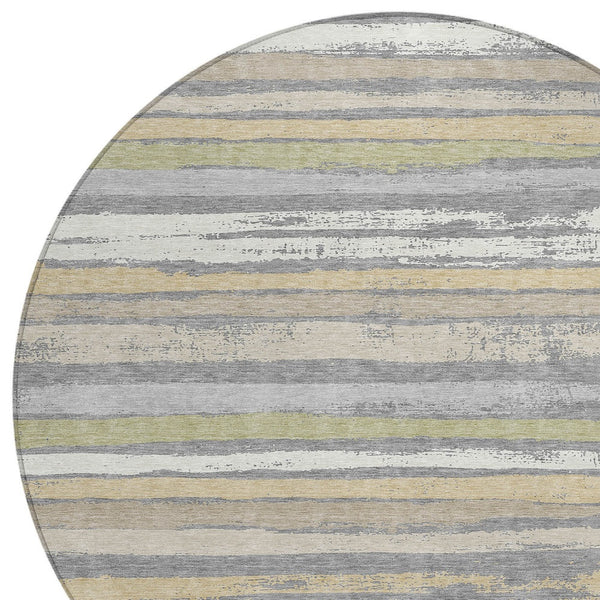 Homeroots 3' Stylish Washable Indoor Outdoor Area Rug In Beige, Brown, And Gray For Versatile Home Use 8' Round Polyester 598898