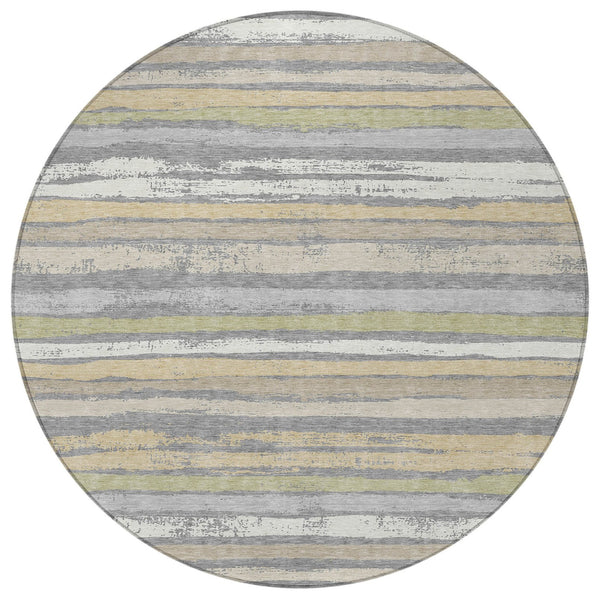 Homeroots 3' Stylish Washable Indoor Outdoor Area Rug In Beige, Brown, And Gray For Versatile Home Use 8' Round Polyester 598898