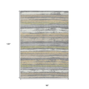 Homeroots 3' Stylish Washable Indoor Outdoor Area Rug In Beige, Brown, And Gray For Versatile Home Use 8' X 10' Polyester 598899