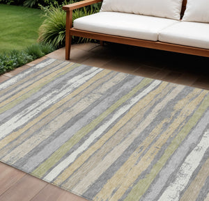 Homeroots 3' Stylish Washable Indoor Outdoor Area Rug In Beige, Brown, And Gray For Versatile Home Use 10' X 14' Polyester 598901