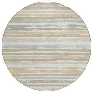 HomeRoots 5' Coastal Style Ivory and Green Striped Area Rug – Machine Washable for Indoor/Outdoor Use 8' Round 598904