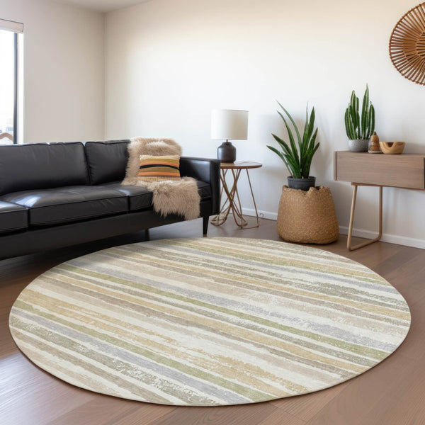 Homeroots 3' Stylish Washable Indoor Outdoor Area Rug In Beige, Brown, And Gray For Versatile Home Use 8' Round Polyester 598904