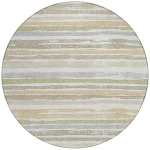 Homeroots 3' Stylish Washable Indoor Outdoor Area Rug In Beige, Brown, And Gray For Versatile Home Use 8' Round Polyester 598904