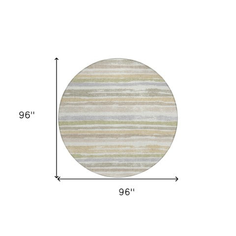 Homeroots 3' Stylish Washable Indoor Outdoor Area Rug In Beige, Brown, And Gray For Versatile Home Use 8' Round Polyester 598904