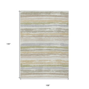 Homeroots 3' Stylish Washable Indoor Outdoor Area Rug In Beige, Brown, And Gray For Versatile Home Use 9' X 12' Polyester 598906