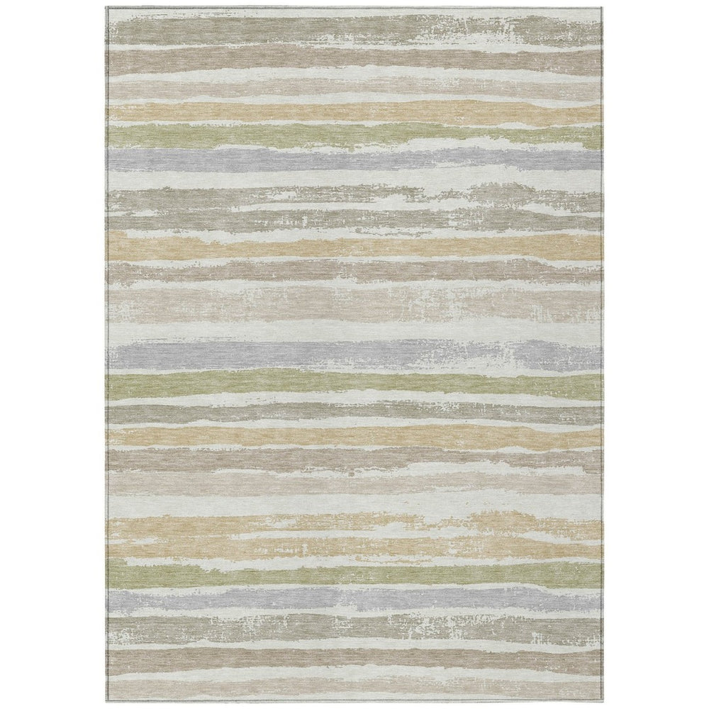 HomeRoots 9' X 12' Washable Indoor Outdoor Area Rug in Ivory, Beige & Green Stripes – Durable, Stylish Comfort 598906