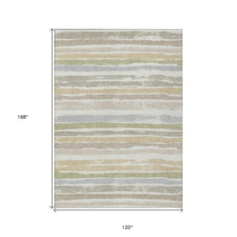 Homeroots 3' Stylish Washable Indoor Outdoor Area Rug In Beige, Brown, And Gray For Versatile Home Use 10' X 14' Polyester 598907