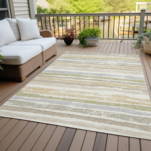 Homeroots 3' Stylish Washable Indoor Outdoor Area Rug In Beige, Brown, And Gray For Versatile Home Use 10' X 14' Polyester 598907