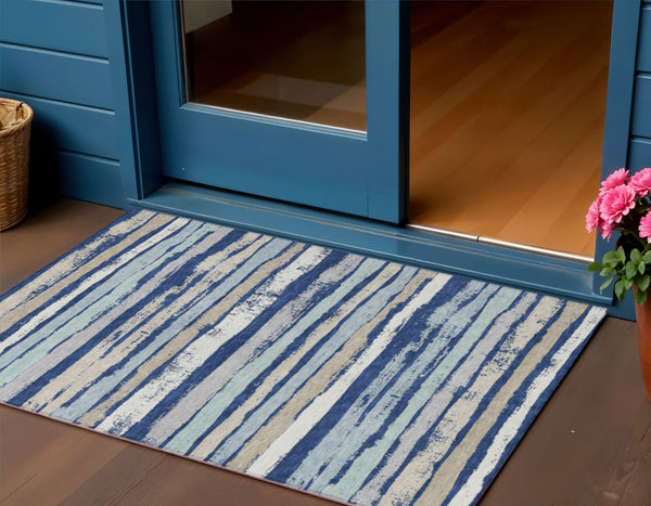 Homeroots 3' Stylish Washable Indoor Outdoor Area Rug In Beige, Brown, And Gray For Versatile Home Use 3' X 5' Polyester 598908