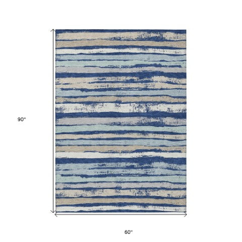 Homeroots 3' Stylish Washable Indoor Outdoor Area Rug In Beige, Brown, And Gray For Versatile Home Use 5' X 8' Polyester 598909