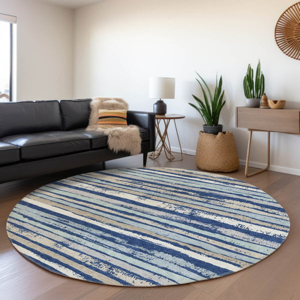 Homeroots 3' Stylish Washable Indoor Outdoor Area Rug In Beige, Brown, And Gray For Versatile Home Use 8' Round Polyester 598910