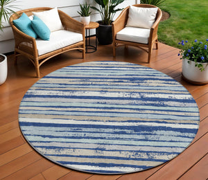 Homeroots 3' Stylish Washable Indoor Outdoor Area Rug In Beige, Brown, And Gray For Versatile Home Use 8' Round Polyester 598910