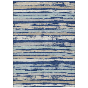 HomeRoots 5' Timeless Navy Blue and Ivory Striped Washable Area Rug for Indoor and Outdoor Durability 8' X 10' 598911