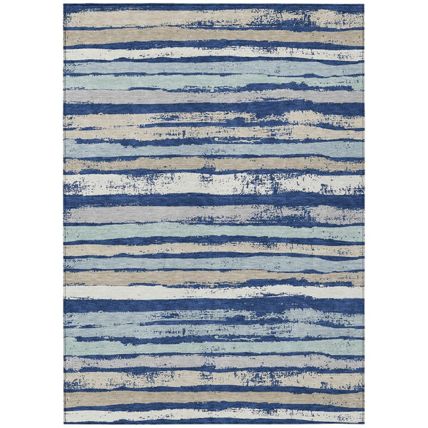 HomeRoots 5' Timeless Navy Blue and Ivory Striped Washable Area Rug for Indoor and Outdoor Durability 8' X 10' 598911