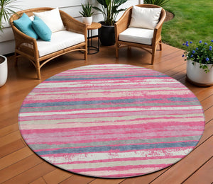 Homeroots 3' Stylish Washable Indoor Outdoor Area Rug In Beige, Brown, And Gray For Versatile Home Use 8' Round Polyester 598916