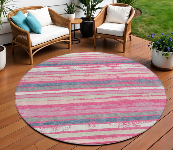 Homeroots 3' Stylish Washable Indoor Outdoor Area Rug In Beige, Brown, And Gray For Versatile Home Use 8' Round Polyester 598916